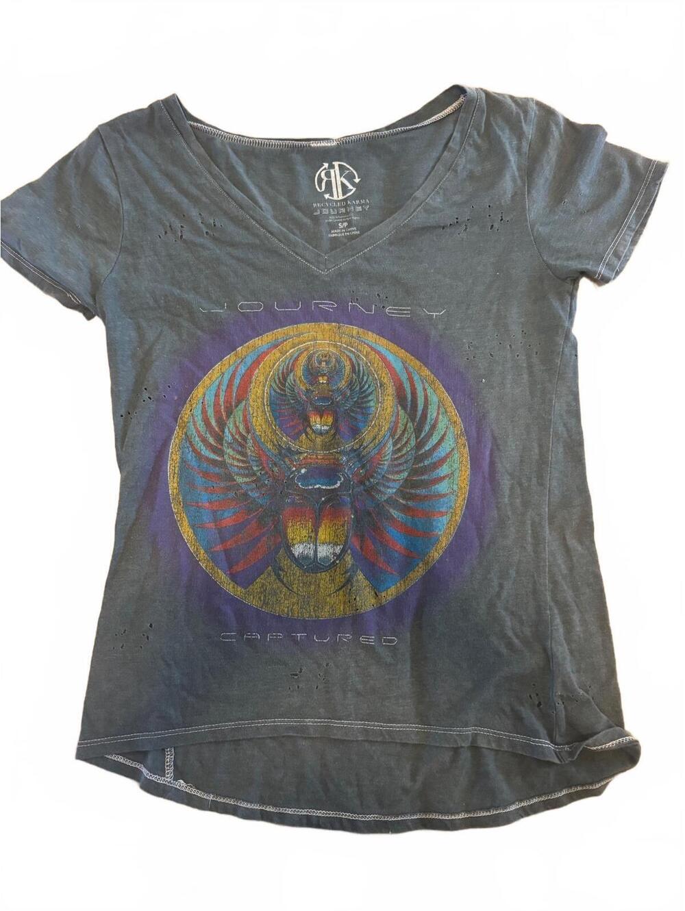 Journey Captured Scarab Graphic Distressed Band Tee Size Small